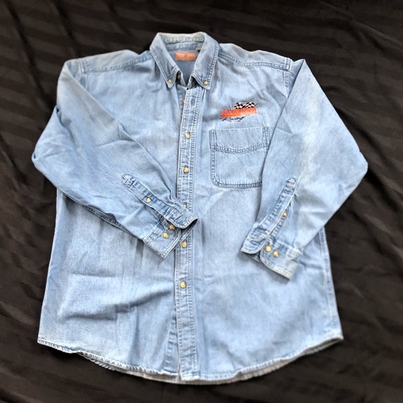 Vtg Schneider National Racing Denim Button Up - Picture 9 of 13